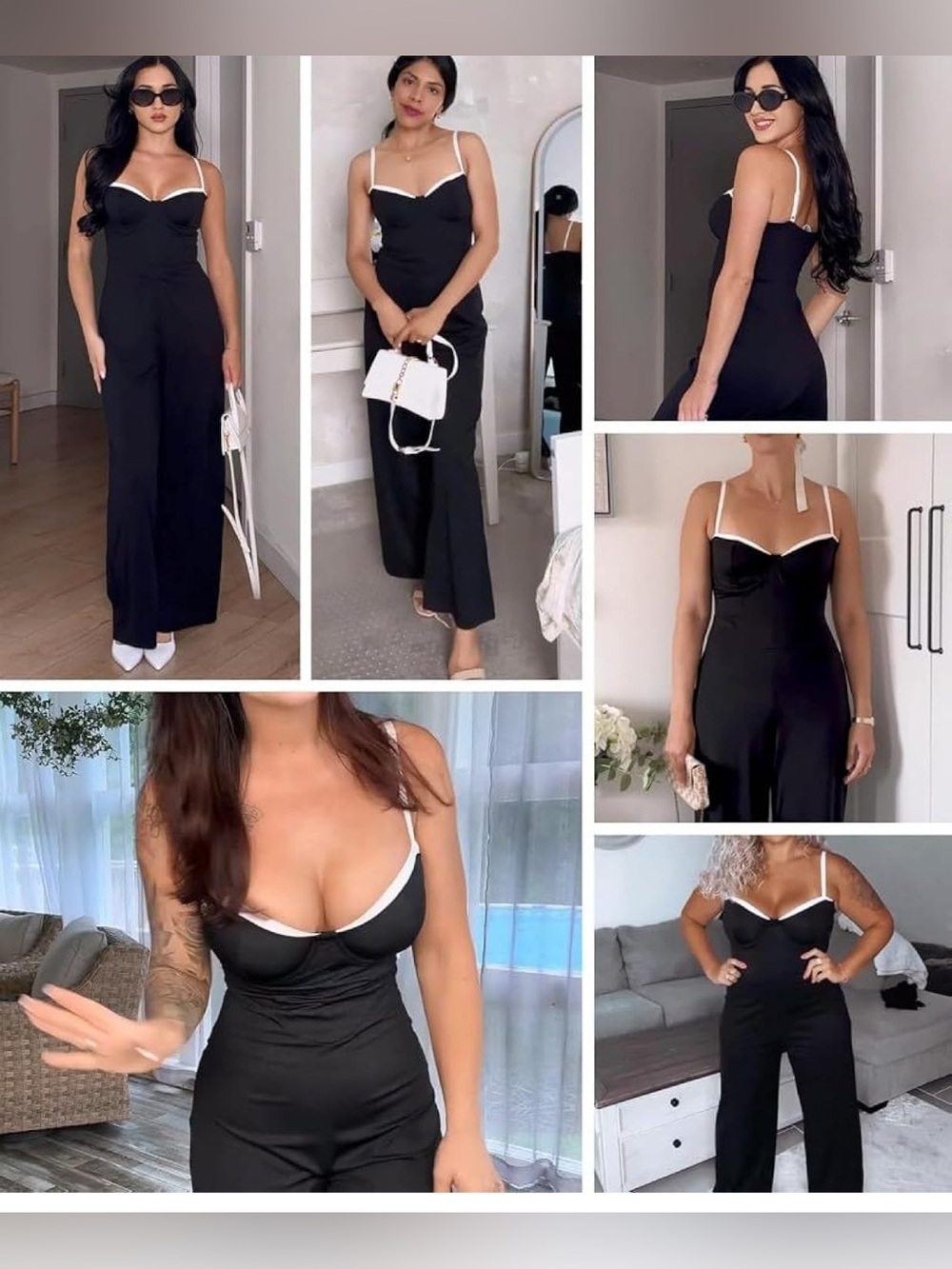 NWT Popilush Built-In Shapewear Contrast Trim Formal Wide-Leg Dressy Jumpsuit - Picture 2 of 14